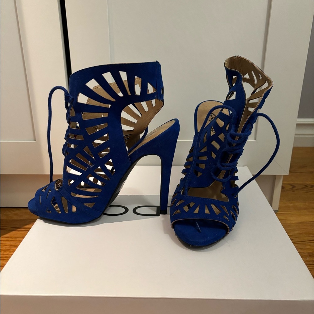 Blue lace up heels